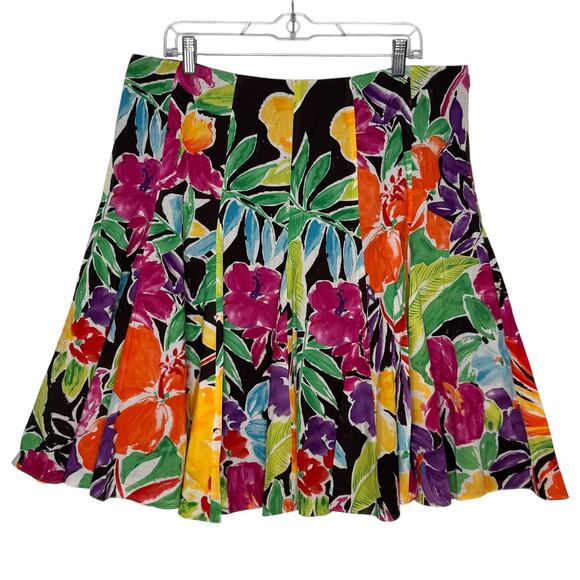 Lauren Ralph Lauren Dresses & Skirts - Lauren Ralph Lauren 2000s Floral Cotton Pleated Skirt Black Multicolor Size 14